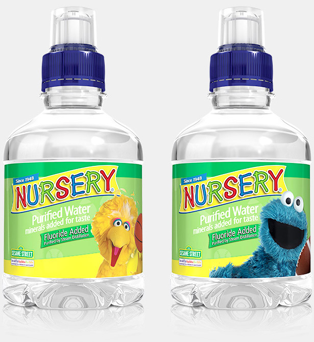 nursery water sesame street characters on bottles